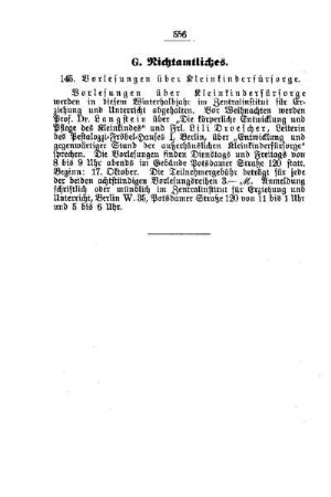 Vorlesungen über Kleinkinderfürsorge : [G. Nichtamtliches]