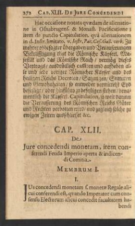Cap. XLII. De Jure concedendi monetam, item conferendi Feuda Imperio aperta & indicendi Comitia.