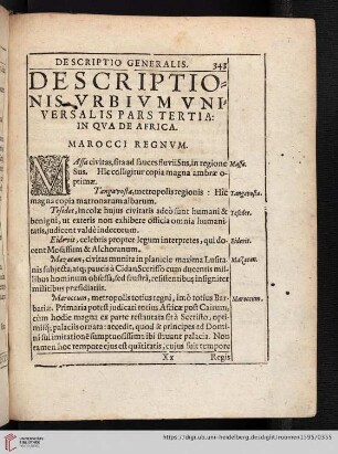 Descriptionis vrbivm vniversalis pars tertia: in qva de Africa. Marocci regnvm.