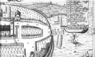Calau. Stadtansicht mit Bockmühle, 1758, Ausschnitt
