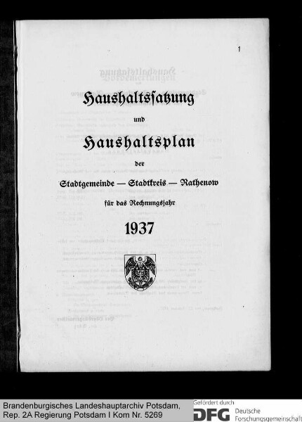 Haushaltssatzung und Haushaltsplan der Stadt Rathenow für das Rechnungsjahr 1937