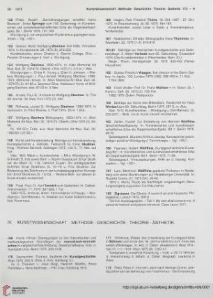 IV. Kunstwissenschaft. Methode. Geschichte. Theorie. Ästhetik