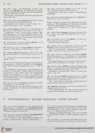IV. Kunstwissenschaft. Methode. Geschichte. Theorie. Ästhetik