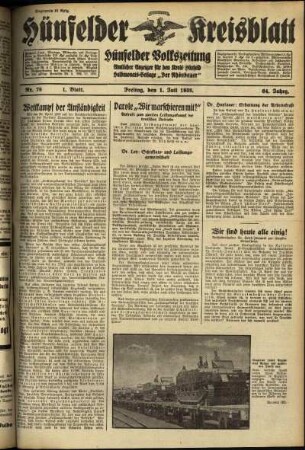 Erste Ausgabe vom Freitag, den 01. Juli 1938.