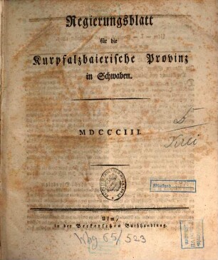 Regierungsblatt für die Kurpfalzbaierische Provinz in Schwaben. 1803,9/12