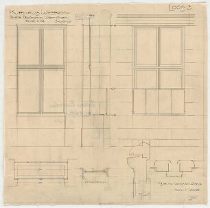 Thiersch, Friedrich von; Wiesbaden; Kurhaus - Fenster im Westmittelbau EG (Grundriss, Ansichten, Schnitt, Details)