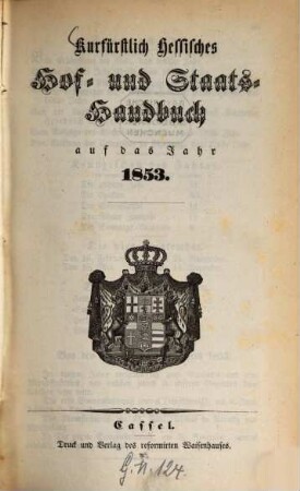 Kurfürstlich Hessisches Hof- und Staatshandbuch, 1853