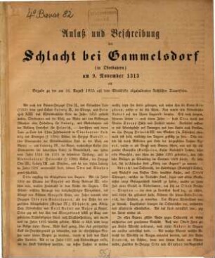 Anlaß und Beschreibung der Schlacht bei Gammelsdorf (in Oberbayern) am 9 Nov. 1313 : als Beigabe zu der am 16. August 1855 auf dem Streitfelde abzuhaltenden kirchlichen Trauerfeier