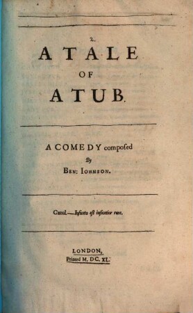 A Tale Of A Tub : A Comedy