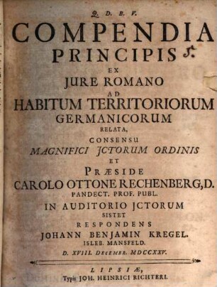 Compendia principis ex iure Romano ad habitum territoriorum Germanicorum relata