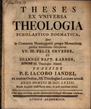 Theses ex universa theologia scholastico-dogmatica