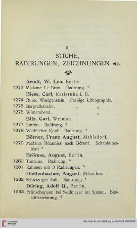 II: Stiche, Radirungen, Zeichnungen etc. (Nr. 1273-1353)