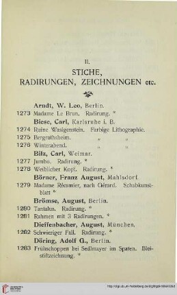 II: Stiche, Radirungen, Zeichnungen etc. (Nr. 1273-1353)