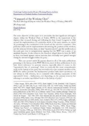 Vanguard of the working class : the first ideological dispute within the Workers Party of Turkey, 1961 - 1971