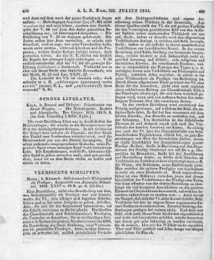 Schweizer, A.: Schleiermachers Wirksamkeit als Prediger. Halle: Kümmel 1834