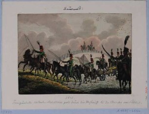 Die Schlacht bei Dresden 1813 (Schlacht Teil der Befreiungskriege unter Napoleon), französische Artillerie bei der Weißeritzbrücke in Löbtau