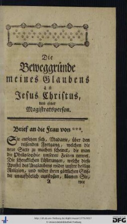 Die Beweggründe meines Glaubens an Jesus Christus, von einer Magistratsperson.
