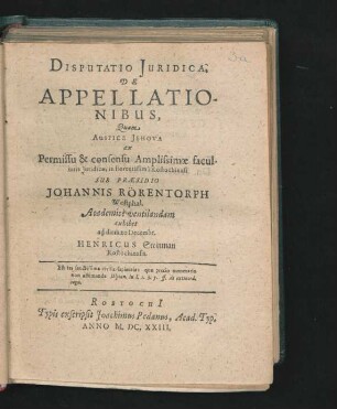 Disputatio Iuridica, De Appellationibus