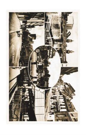Postkarte: Potsdamer Platz; Oberbaumbrücke; Alt-Berlin; Märkisches Museum; Bahnhof Friedrichstaße