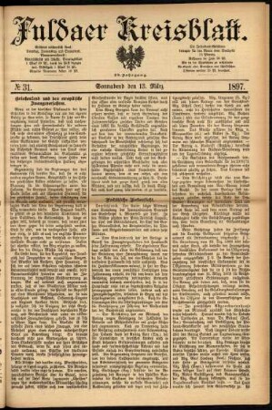 Erste Ausgabe vom Samstag, den 13. März 1897.