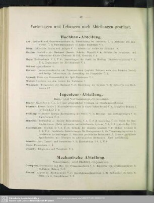 Vorlesungen und Uebungen nach Abteilungen geordnet
