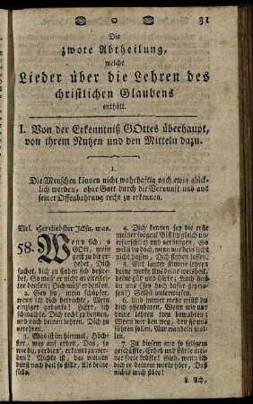 I. Von der Erkenntniß Gottes überhaupt, von ihrem Nutzen und den Mitteln dazu.