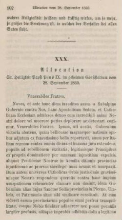 502-509 Allocution Sr. Heiligkeit Papst Pius IX. im geheimen Consistorium vom 28. September 1860