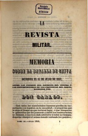 La revista militar : periódico de arte, ciencia y literatura militar. 3. 1848