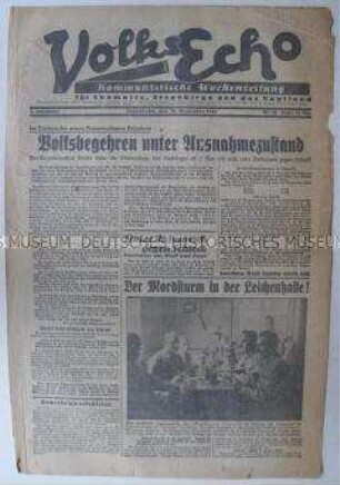 Regionale kommunistische Wochenzeitung "Volks-Echo" u.a. zun den Notverordnungen der Brüning-Regierung
