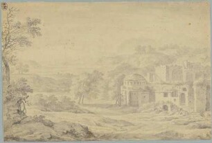 Hügelige Landschaft mit römischen Ruinen