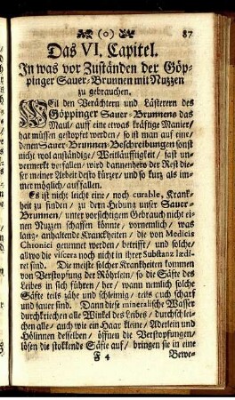 Das VI. Capitel. In was vor Zuständen der Göppinger Sauer-Brunnen mit Nuzzen zu gebrauchen.