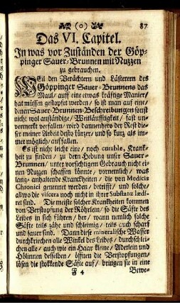 Das VI. Capitel. In was vor Zuständen der Göppinger Sauer-Brunnen mit Nuzzen zu gebrauchen.