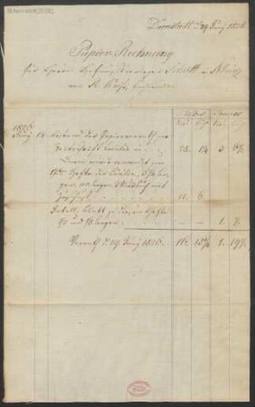 Abrechnung für Papier , Juni 1826