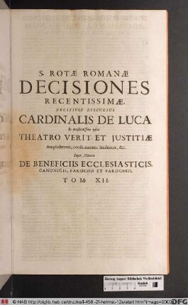 ... Super Materia De Beneficiis Ecclesiasticis, Canonicis, Parocho Et Parochiis, Tom. XII