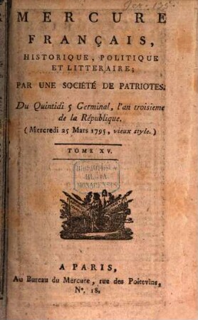 Mercure de France. 1795, 15
