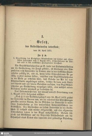 I. Gesetz, das Volksschulwesen betreffend; vom 26. April. 1873