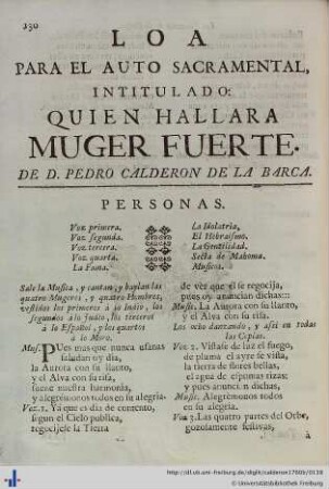 Loa para el Auto Sacramental Quien hallarà Muger fuerte.