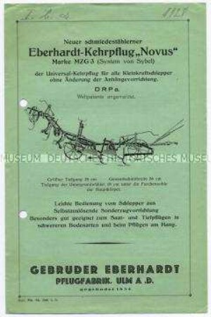 Eberhardt-Kehrpflug "Novus" Marke MZG 3