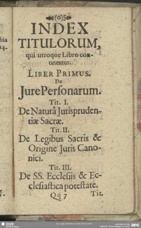 Index Titulorum, qui utroque Libro continentur