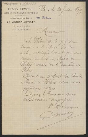 Brief an Friedrich Wilhelm Jähns : 29.07.1879