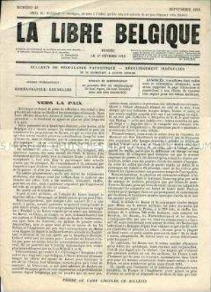 Illegale Wochenzeitung aus dem besetzten Belgien "La Libre Belgique" zum Verhältnis von Krieg und Religion