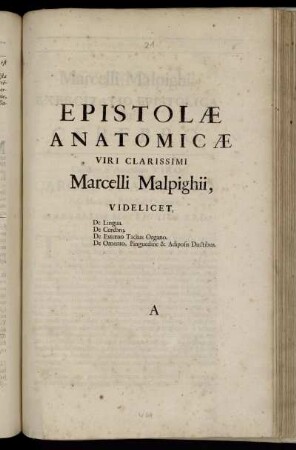 Epistolæ Anatomicæ Viri Clarissimi Marcelli Malpighii