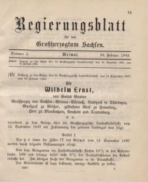 15. Nachtrag zu dem Gesetze über die Großherzogliche Landeskreditkasse vom 16. September 1897