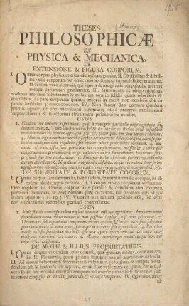 Theses philosophicæ ex physica & mechanica.