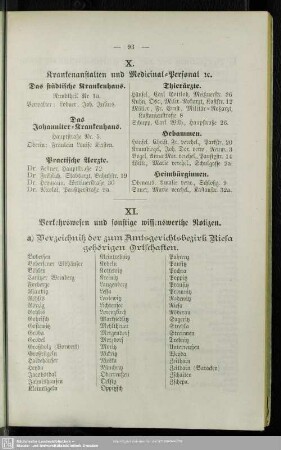 X. Krankenanstalten und Medicinal-Personal etc.