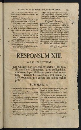 145-162, Responsum XIII. Jus collegii. sent. super nullit. testam. jud. - Responsum XIV. immediator. imperii in matrimonial. judicium