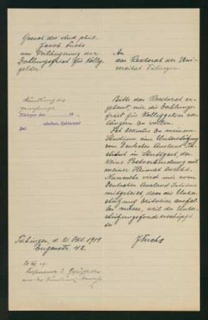 Gesuch des Stud. phil. 21.10.1919