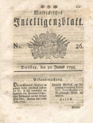No. 26, Dienstag, den 30. Junius 1795