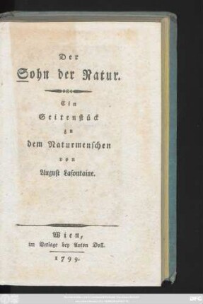 Der Sohn der Natur : Ein Seitenstück zu dem Naturmenschen