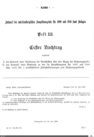 Hauptfinanzetat 1909-1910, Heft 13